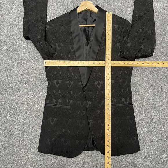 JF J.Ferrar Slim Fit 36 Regular Black Jacquard Tuxedo Blazer - Picture 8 of 8